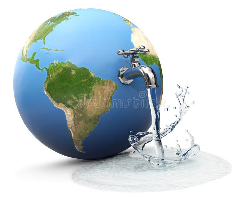 Globo terrestre con acqua di rubinetto a caduta di acqua.