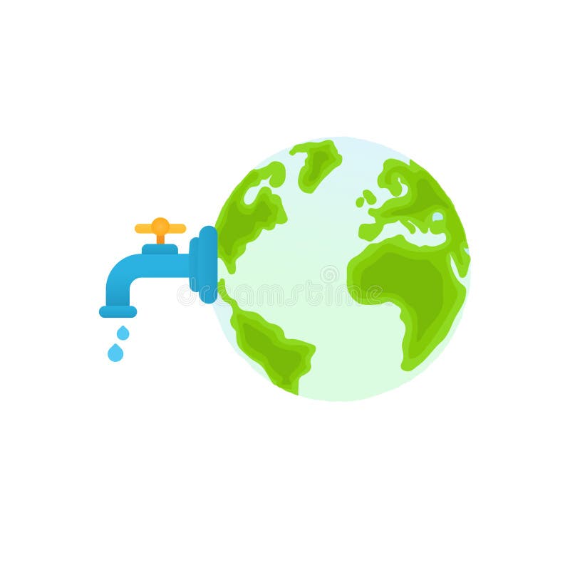 Water world day concept of water tap with a drop of water out to earth and save water