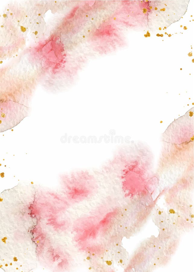 Watercolor abstract background, hand drawn watercolour pink and gold texture