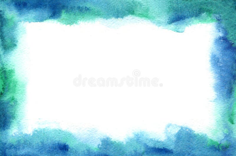 Watercolor abstract frame of borders wet blue and green colors