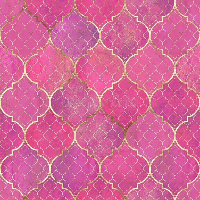 Watercolor abstract geometric seamless pattern. Arab tiles. Kaleidoscope effect. Watercolor mosaic