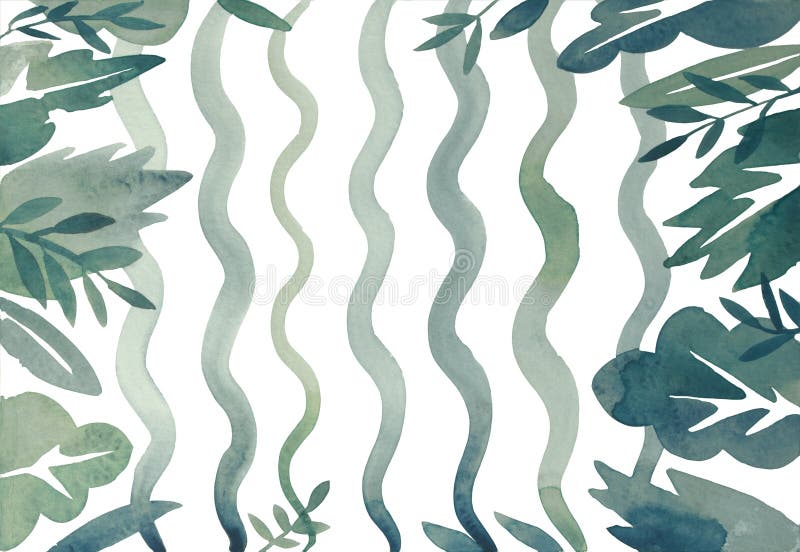Watercolor abstract seaweed and weed, wavy blue and green flora on white background royalty free stock photos Watercolor abstract seaweed and weed, wavy blue and green flora on white background royalty free stock photos