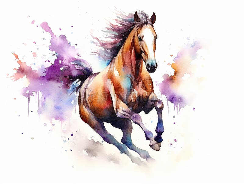 watercolor amazing jumping horse jumping a very high hurdle, equestrian competitions, horse clip art, watercolor style, ai