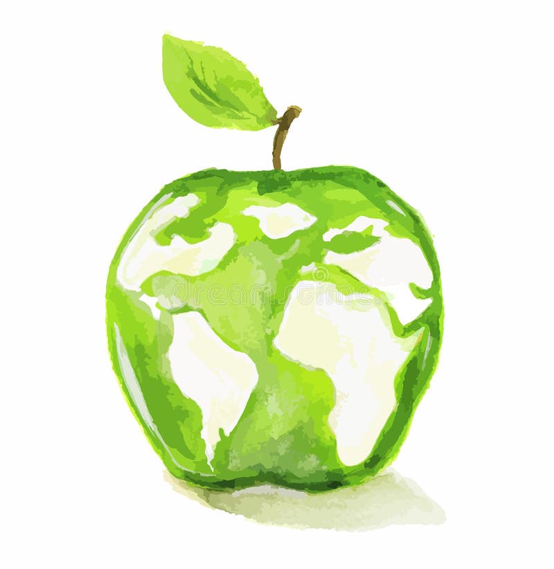Watercolor apple world map. royalty free illustration Watercolor apple world map. royalty free illustration