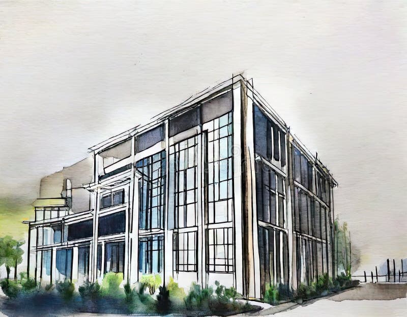 Watercolor of Architectural Design of a Construction Stock Illustration