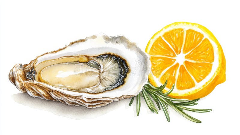 A watercolor artwork, hand-drawn, showcasing oysters, seafood, and lemons, with an open oyster shell displayed on a. A watercolor artwork, hand-drawn, showcasing. Bivalve shell stock images, royalty-free photos and pictures