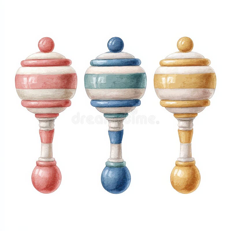 Watercolor Baby Rattles Trio stock illustration