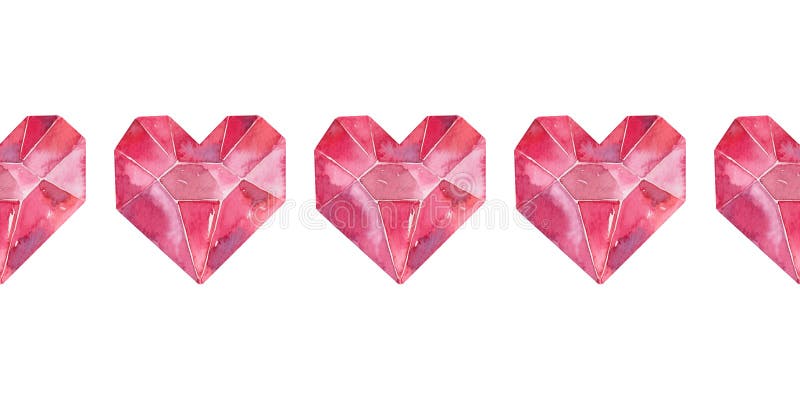 Watercolor Borders Bright Hearts Crystals Of Various Fantasy Shapes Stock Illustration Illustration Of Paint Couple