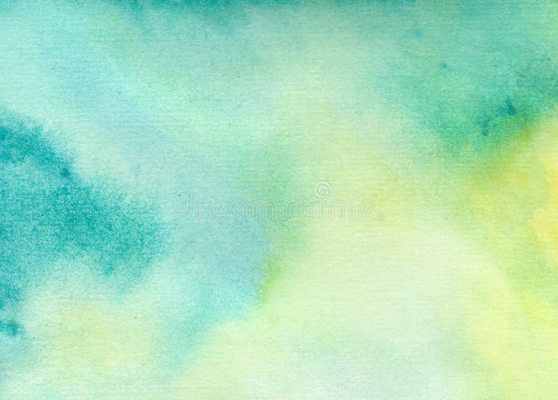 Watercolor background in green, yellow and blue colors. Raster abstract illustration. Hand drawn gradient painting.