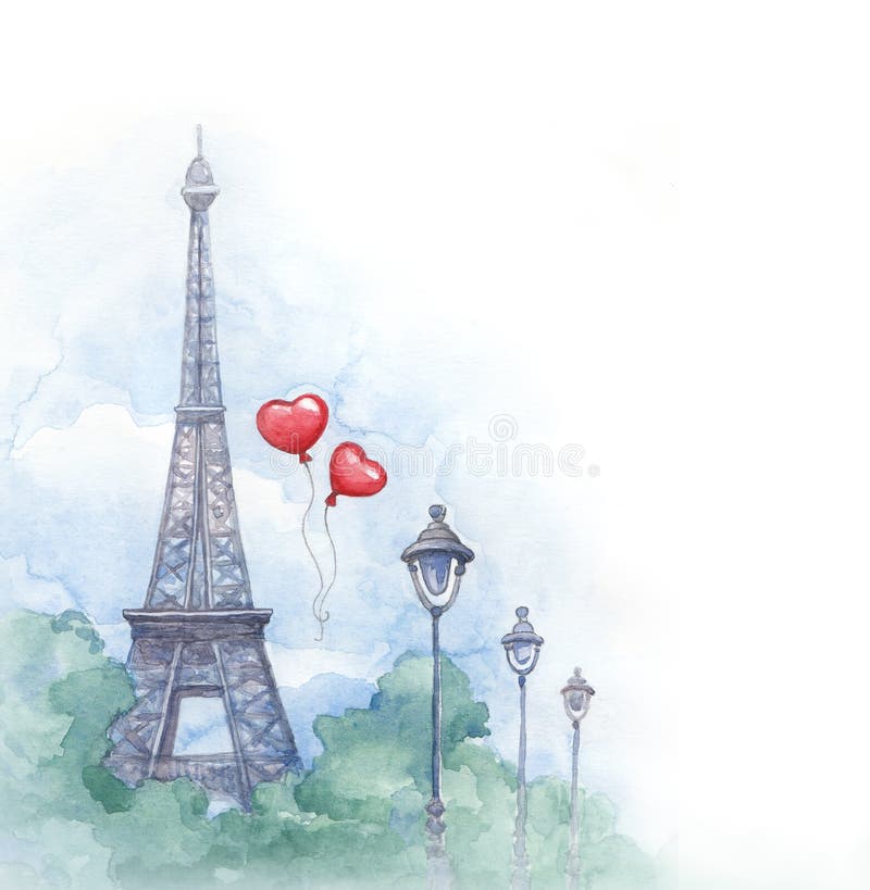 Watercolor illustration of eiffel tower