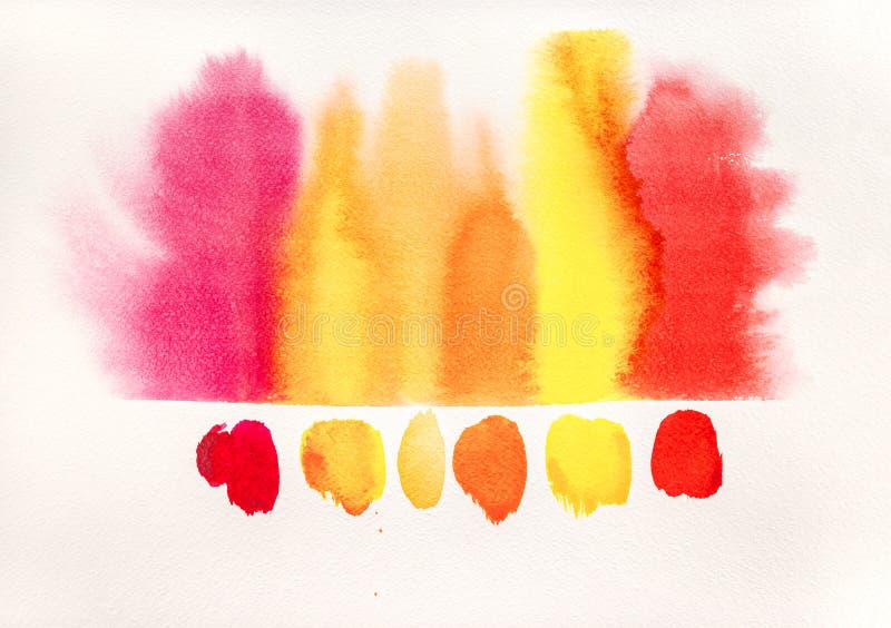 Red yellow watercolor background on textured paper. colorful watercolor wash and spots