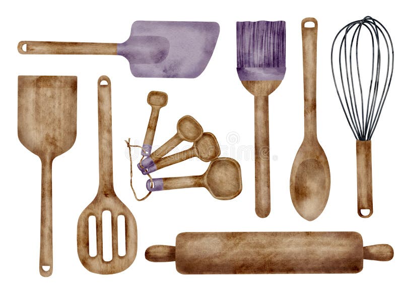 https://thumbs.dreamstime.com/b/watercolor-baking-utensils-set-hand-drawn-wooden-spatula-pastry-brush-whisk-mixing-spoon-rolling-pin-measuring-spoons-isolated-275722749.jpg