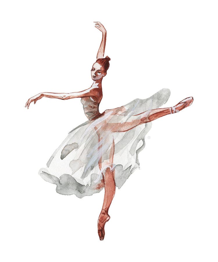 Watercolor Ballerina. Hand Drawn Dancer on White Background. Painting ... Watercolor People Dancing