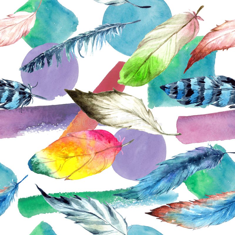 Watercolor Bird Feather from Wing. Seamless Background Pattern. Fabric ...