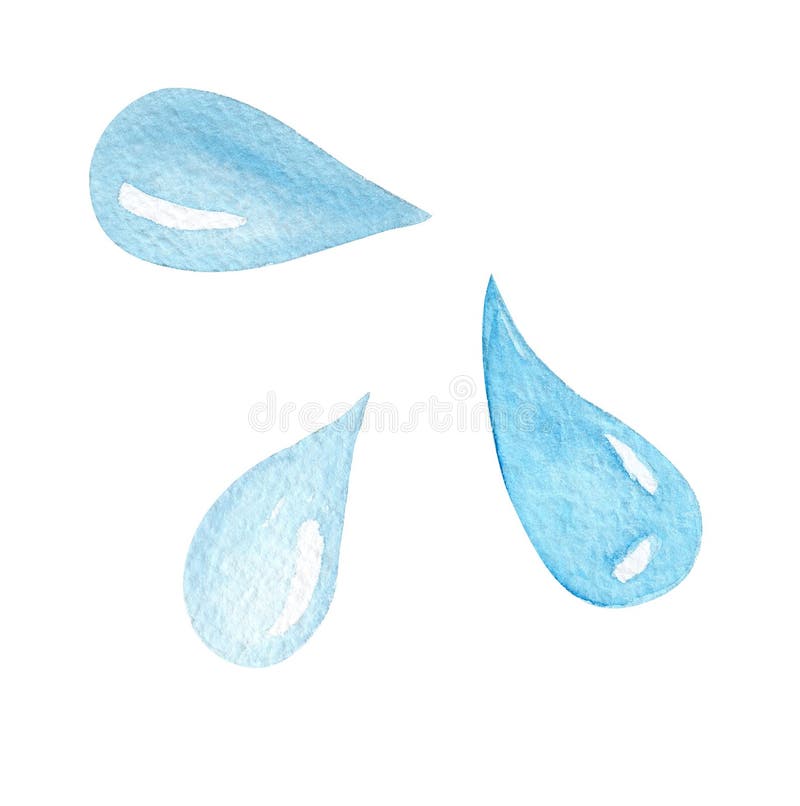 Watercolor blue water drops set isolated on white background