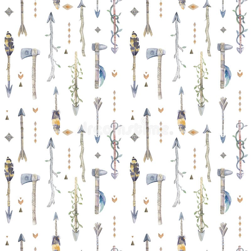 Watercolor Boho Seamless Pattern with Arrows. Decoration Native Stock ...