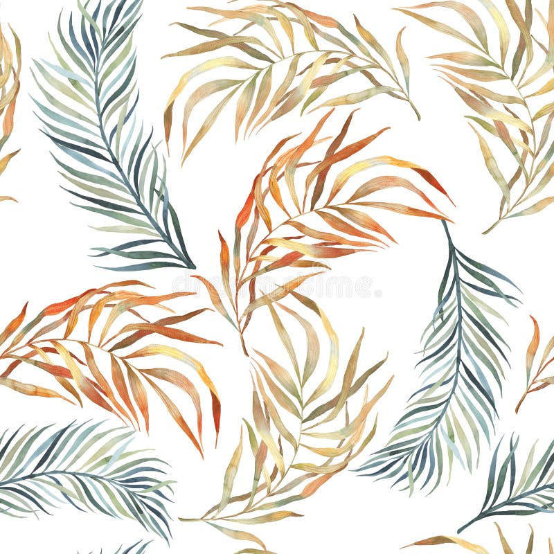 Watercolor botanical pattern. Seamless pattern. Textile design. Wrapping paper, gift wrap. Autumn foliage, brown, yellow colors. A royalty free illustration Watercolor botanical pattern. Seamless pattern. Textile design. Wrapping paper, gift wrap. Autumn foliage, brown, yellow colors. A royalty free illustration