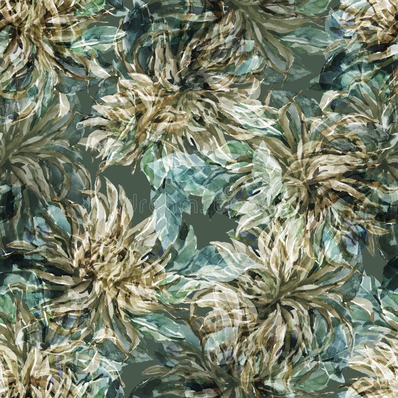 Seamless pattern dark dahlia.Watercolor background.