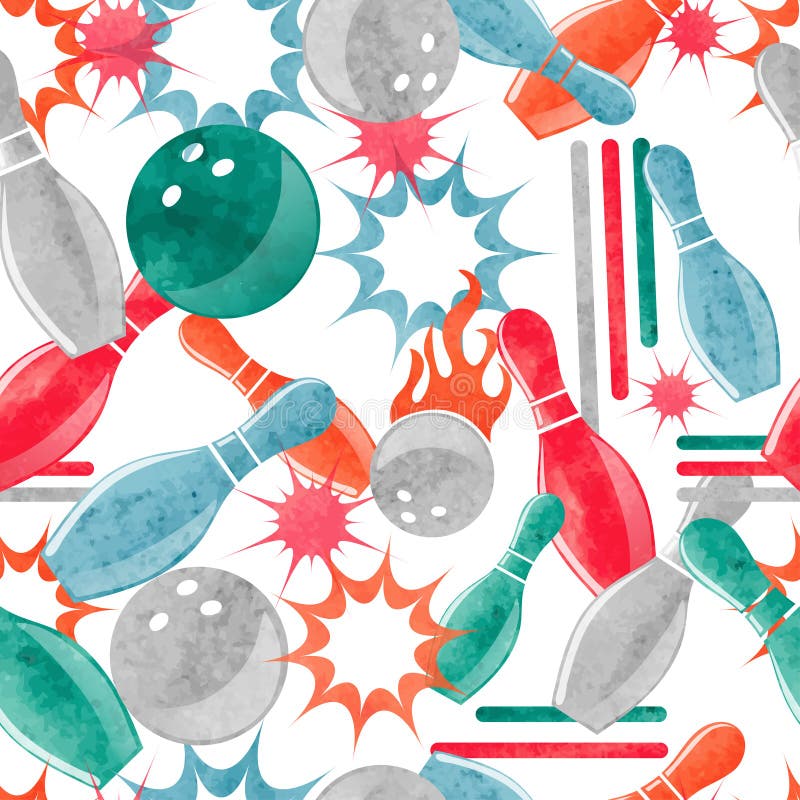 Watercolor Bowling Seamless Pattern. Stock Vector Illustration of