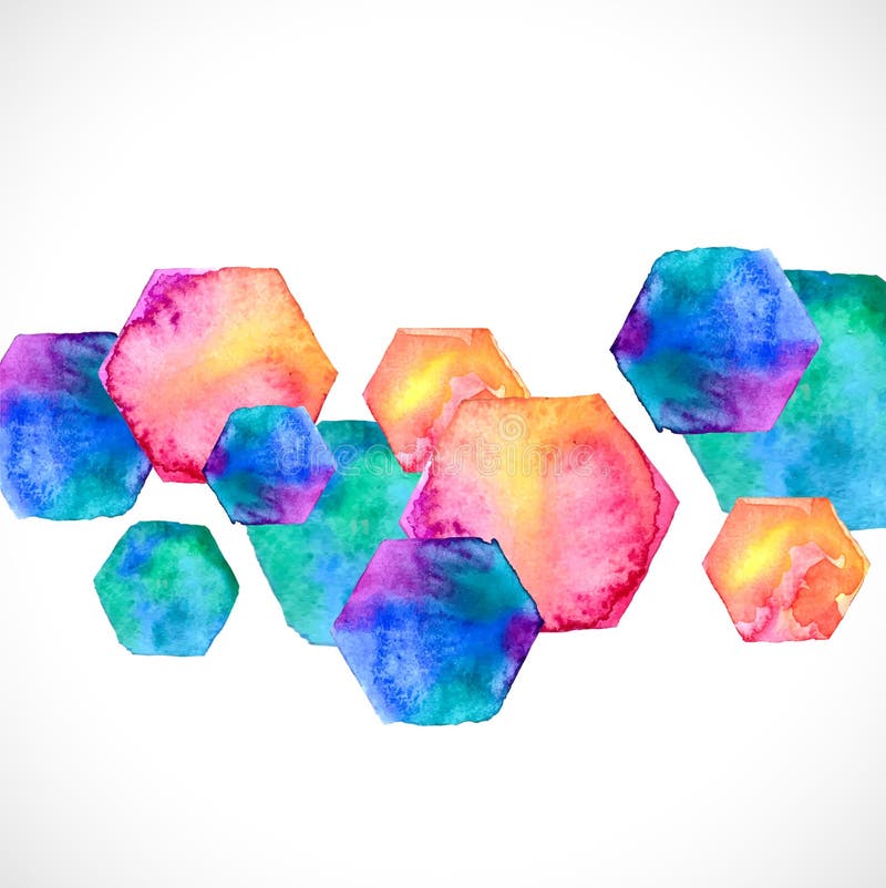 Watercolor bright hexagon over white