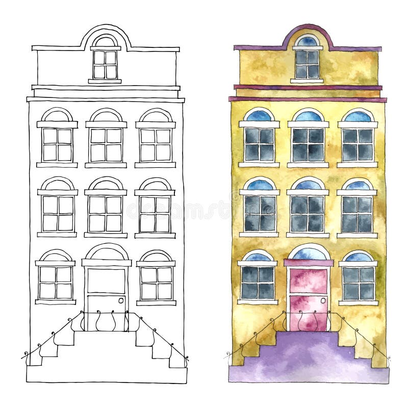 Watercolor buildings. stock illustration. Illustration of element ...