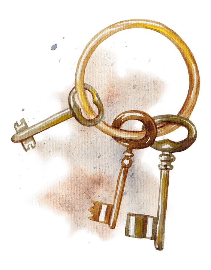 Vintage Lock with Key Hand Drawn Watercolor Illustration Stock Illustration  - Illustration of necklace, iron: 209266751