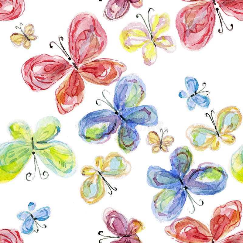 Watercolor butterflies Seamless pattern