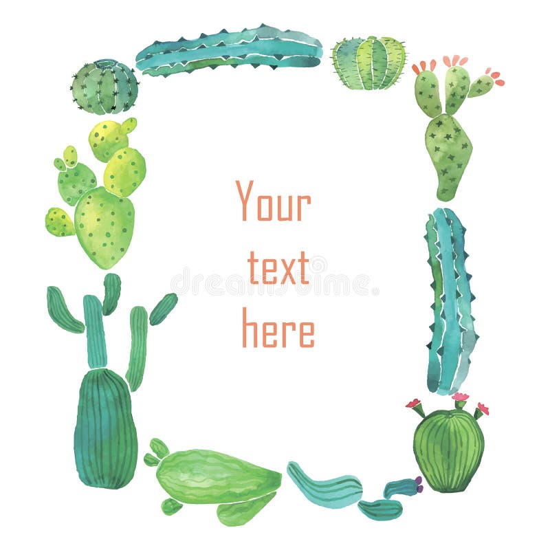 Download Watercolor Cactus Frame Stock Vector - Image: 55602404