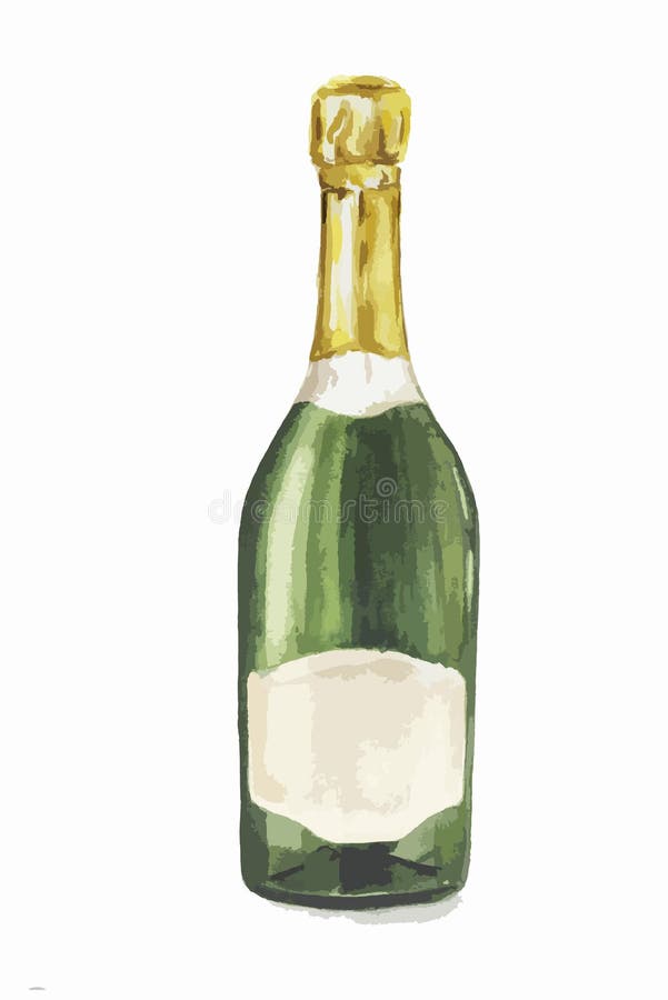 Watercolor champagne bottle.