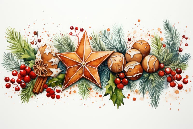 Watercolor Christmas clipart isolated on white background. Generative AI. AI generated