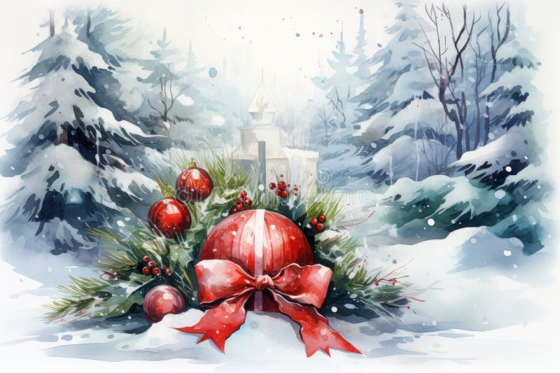 Watercolor Christmas clipart isolated on white background. Generative AI. AI generated