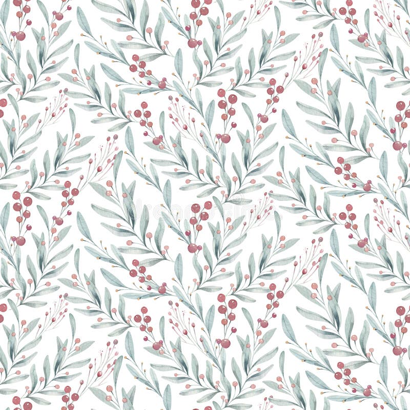 Seamless floral pattern with watercolor blue branches with leaves, hand drawn isolated on a white background. Seamless floral pattern with watercolor blue branches with leaves, hand drawn isolated on a white background