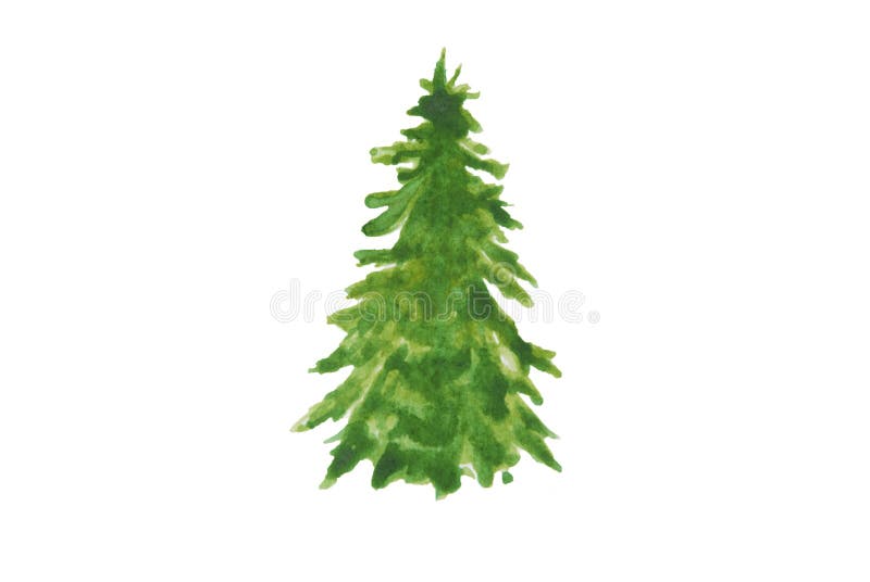 Watercolor Christmas green tree. Hand drawn illustration. Winter watercolor isolated. Christmas background.