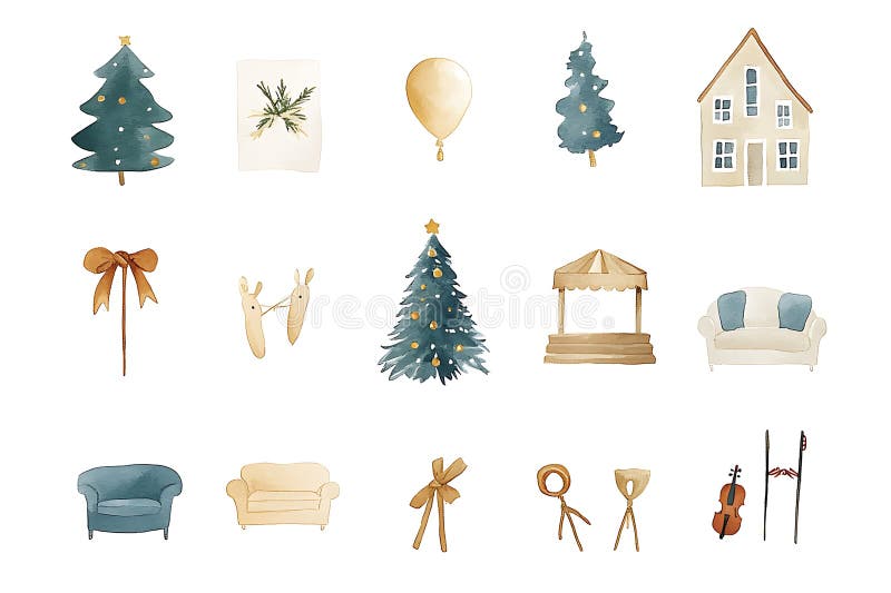 Watercolor Christmas & Home elements vector illustration