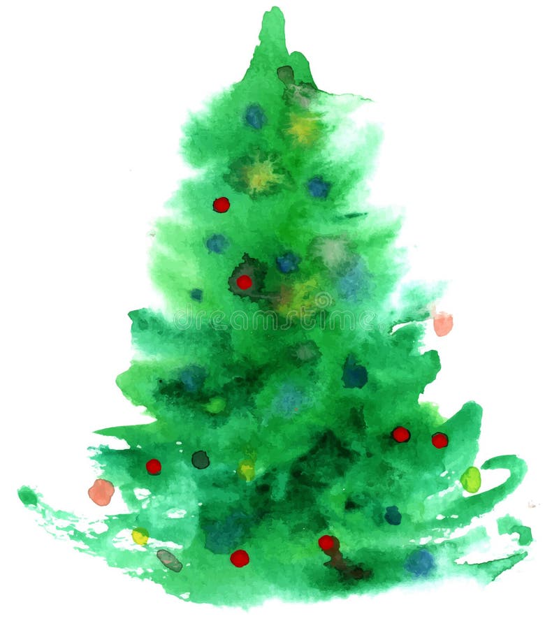 Watercolor Christmas Tree Isolated Stock Illustration Illustration of