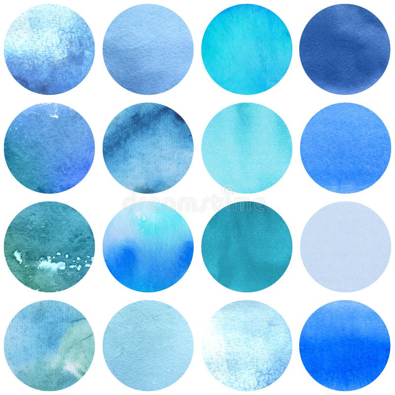 Watercolor circles collection blue colors.