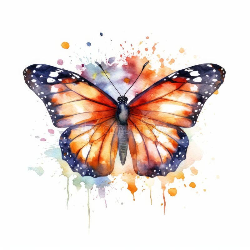 watercolor clipart painting of a monarch butterfly on white background generative AI