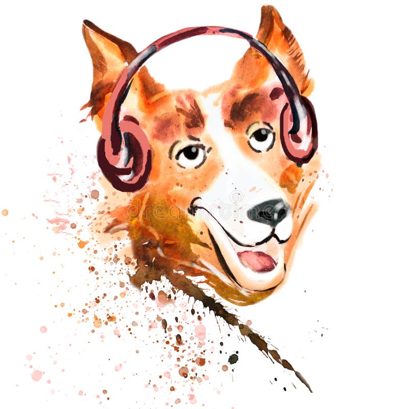 Watercolor close up portrait of a dog in headphones royalty free illustration Watercolor close up portrait of a dog in headphones royalty free illustration