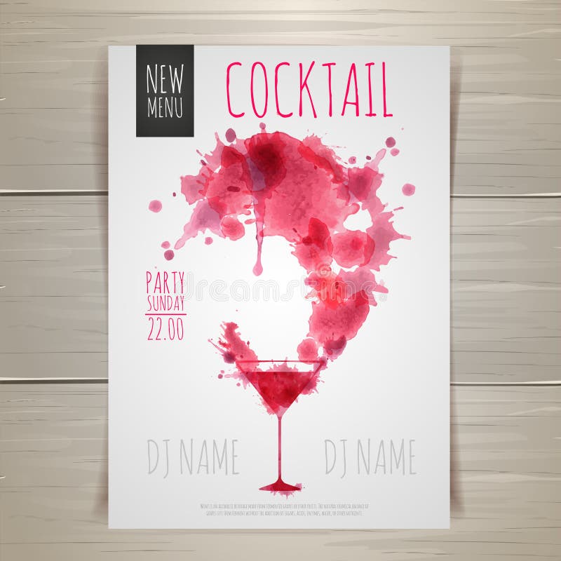 Watercolor cocktail poster stock illustration Watercolor cocktail poster stock illustration