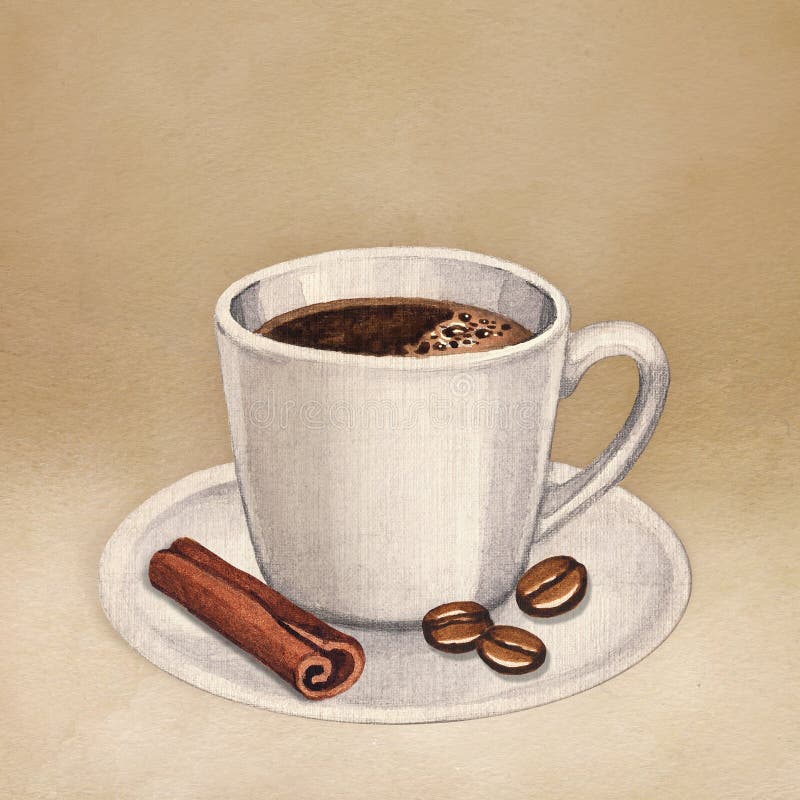 Watercolor coffee cup stock illustration. Illustration of dark 34349312