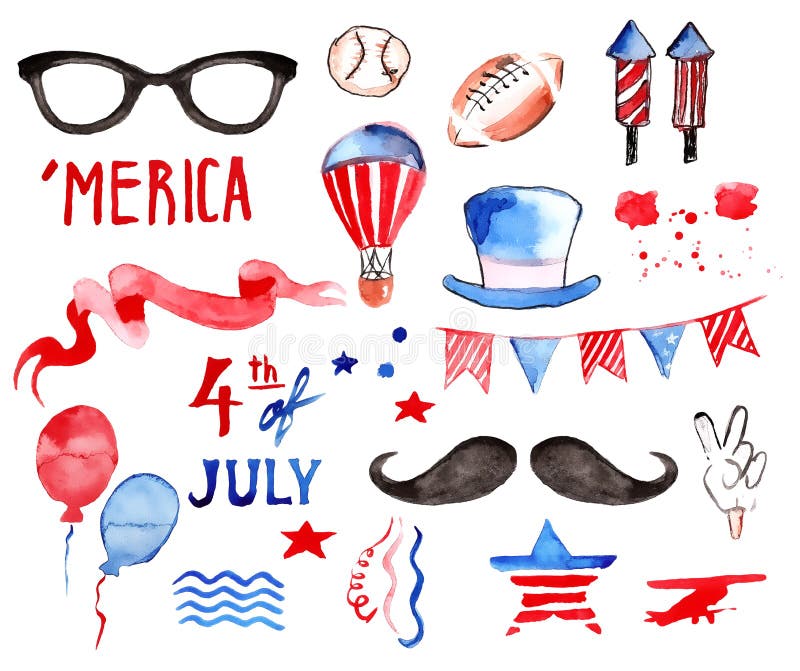 Watercolor Collection of Fourth of July Items