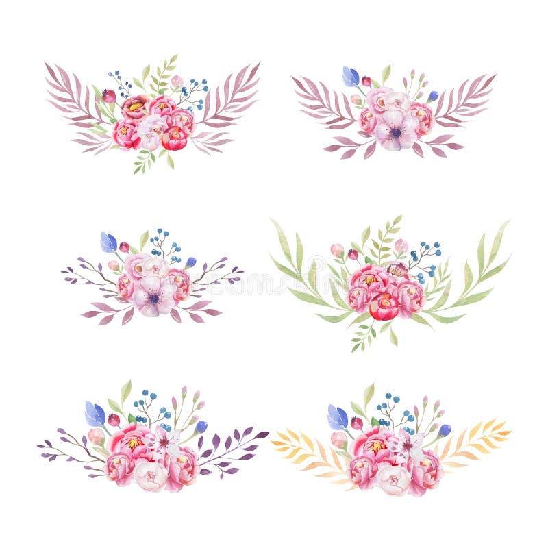 Watercolor colorful ethnic set of bouquet flowers in native Amer stock illustration Watercolor colorful ethnic set of bouquet flowers in native Amer stock illustration