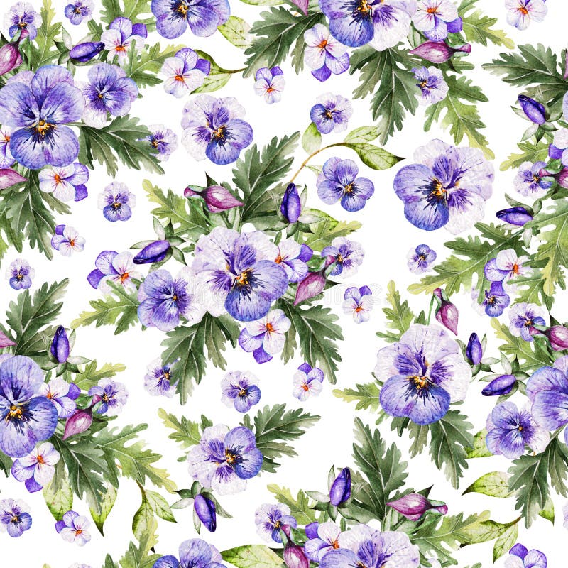 Watercolor colorful pattern with pansy flowers. royalty free stock images