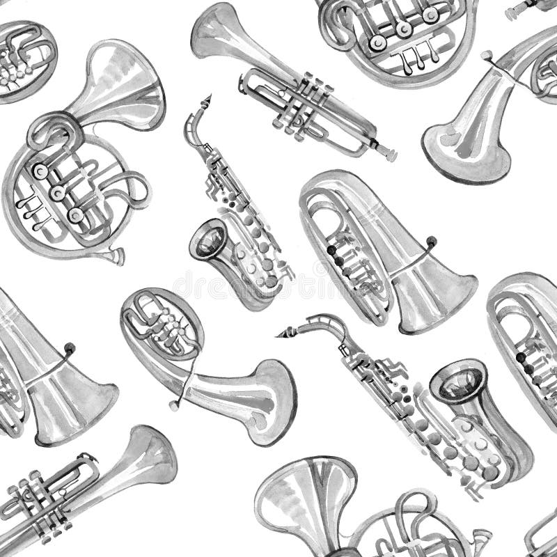 Watercolor Copper Brass Band Music Pattern Stock Illustration