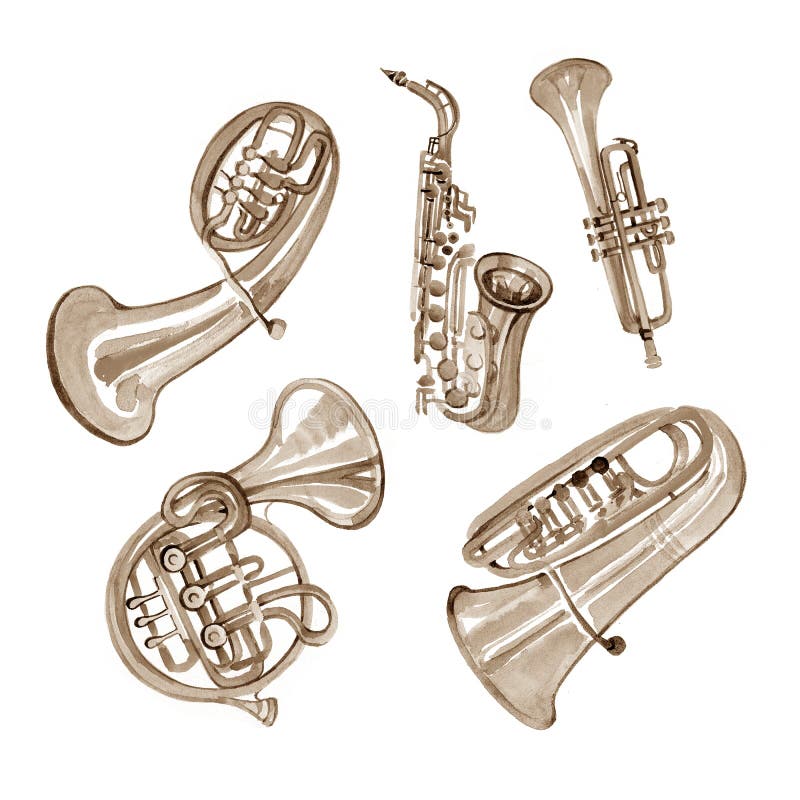 Watercolor Copper Brass Band On White Stock Illustration Illustration