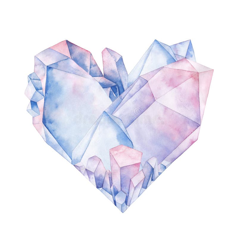 Watercolor crystal heart stock illustration. Illustration of heart