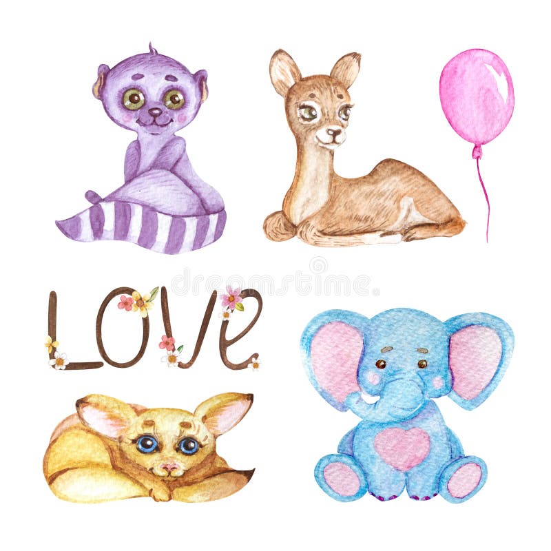 Watercolor cute animals. illustration for children. vector illustration Watercolor cute animals. illustration for children. vector illustration