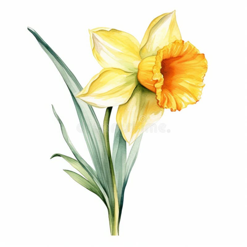 Watercolor Daffodil Illustration on White Background Stock Illustration ...