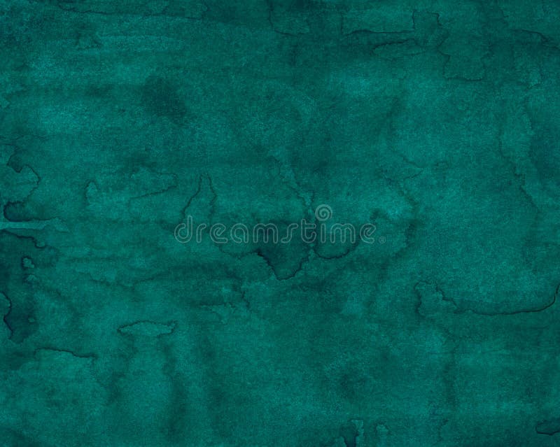 Watercolor dark teal green color background painting. Old deep blue-green watercolour texture. Vintage elegant backdrop