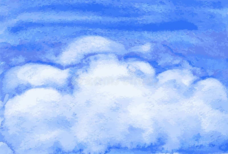 Watercolor Drawing of Abstract White Clouds in Blue Sky Stock Vector
